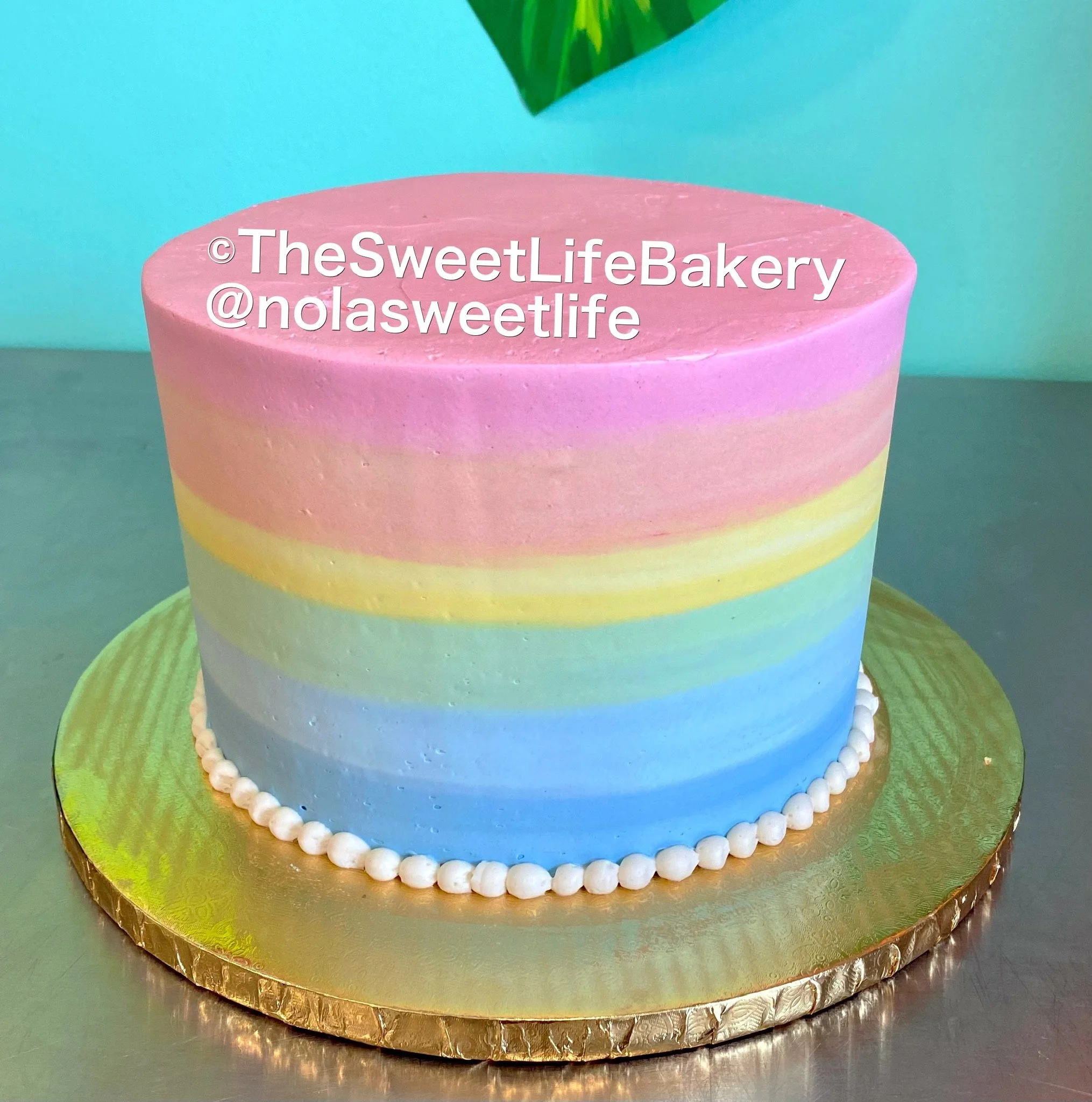 Rainbow pastel stripes birthday cake