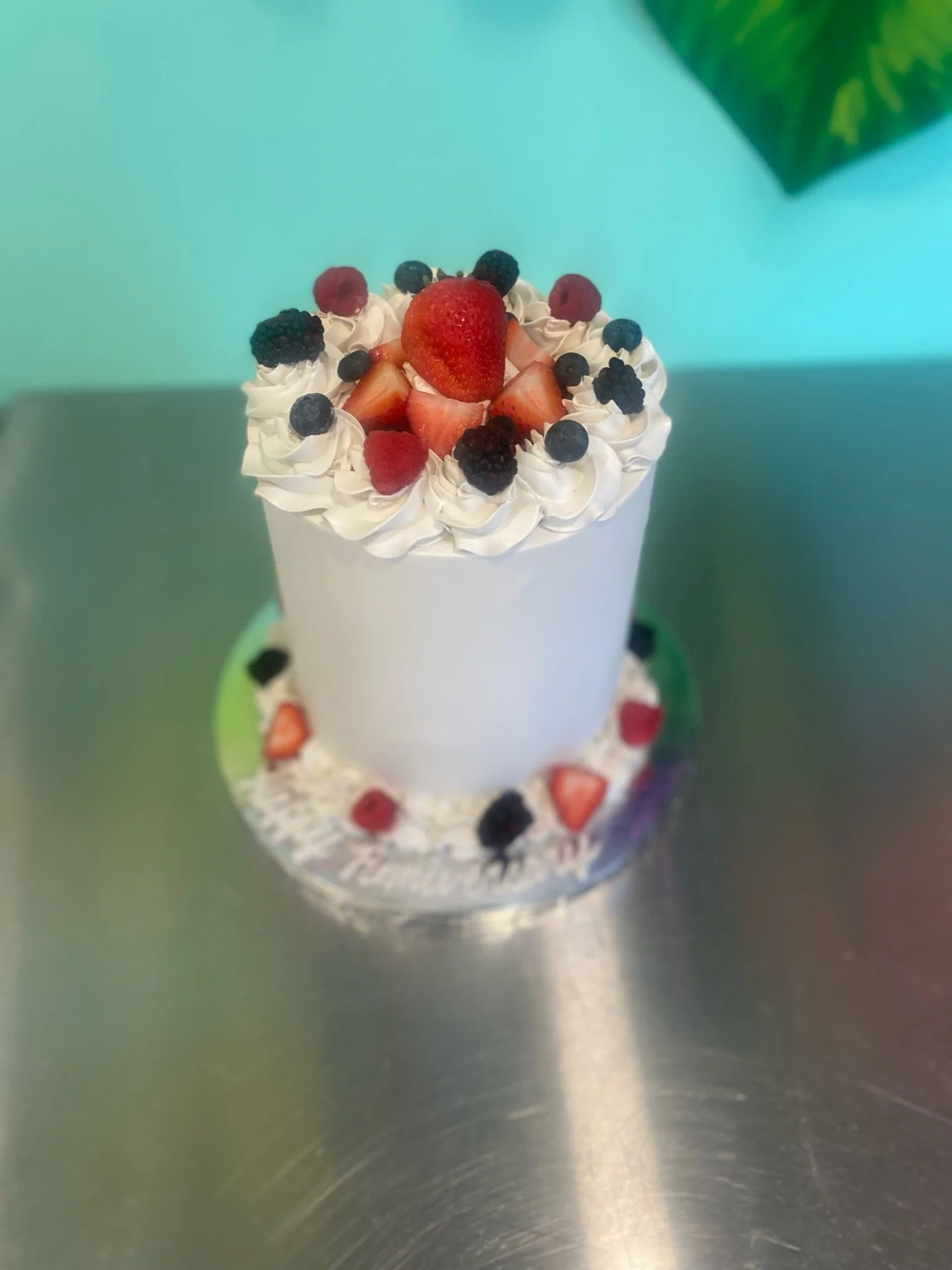 White pink sprinkle cake fruit berries