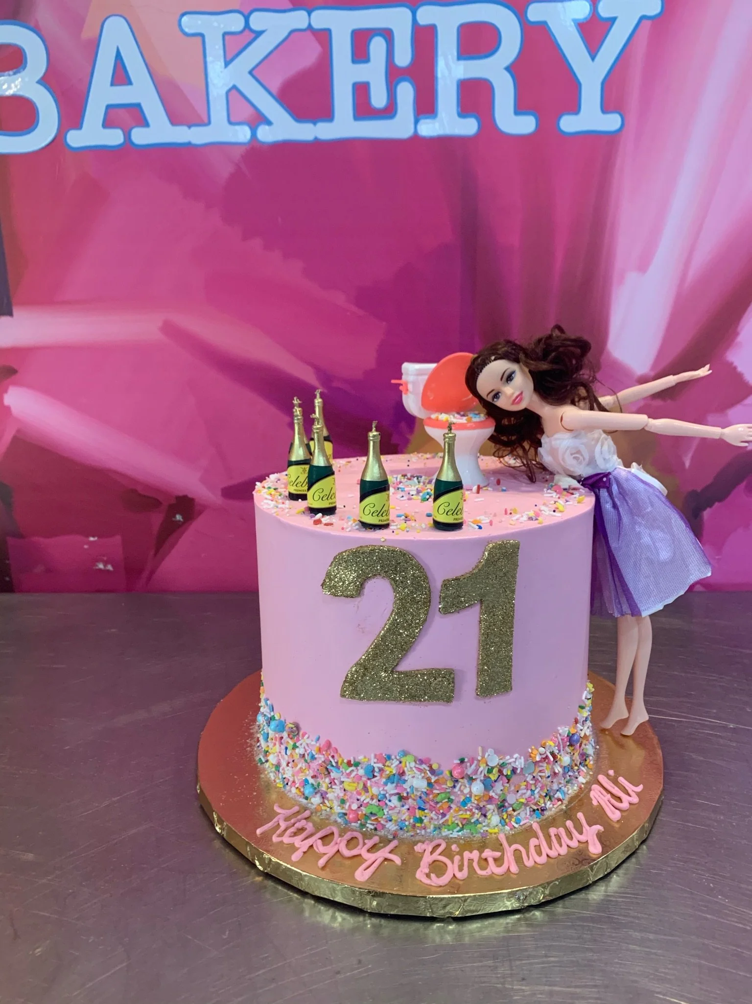 Purple 21st birthday floral decorated cake