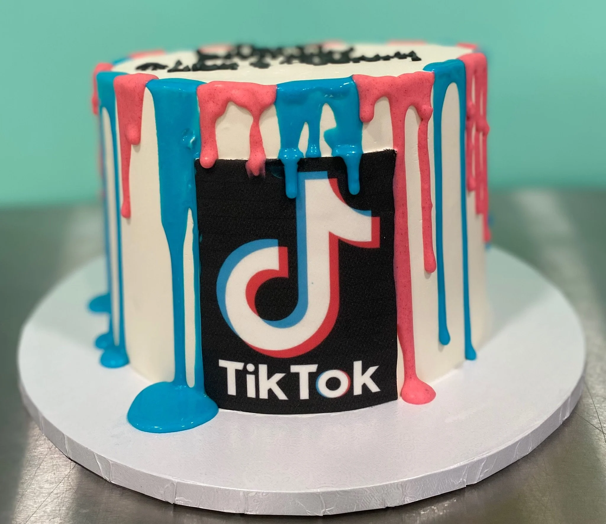Black white pink tik tok social media music cake