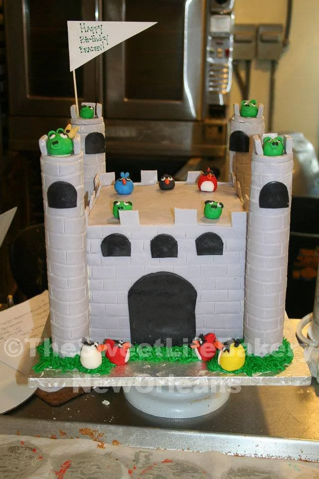 Gray castle fortress sculpted birthday cake