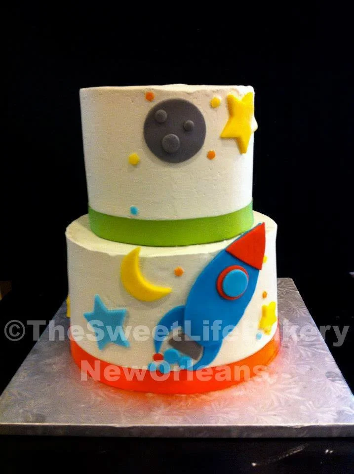 Outer space astronaut two tier birthday cake