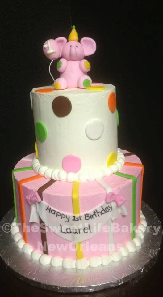 Pink white floral girl birthday cake two tiers