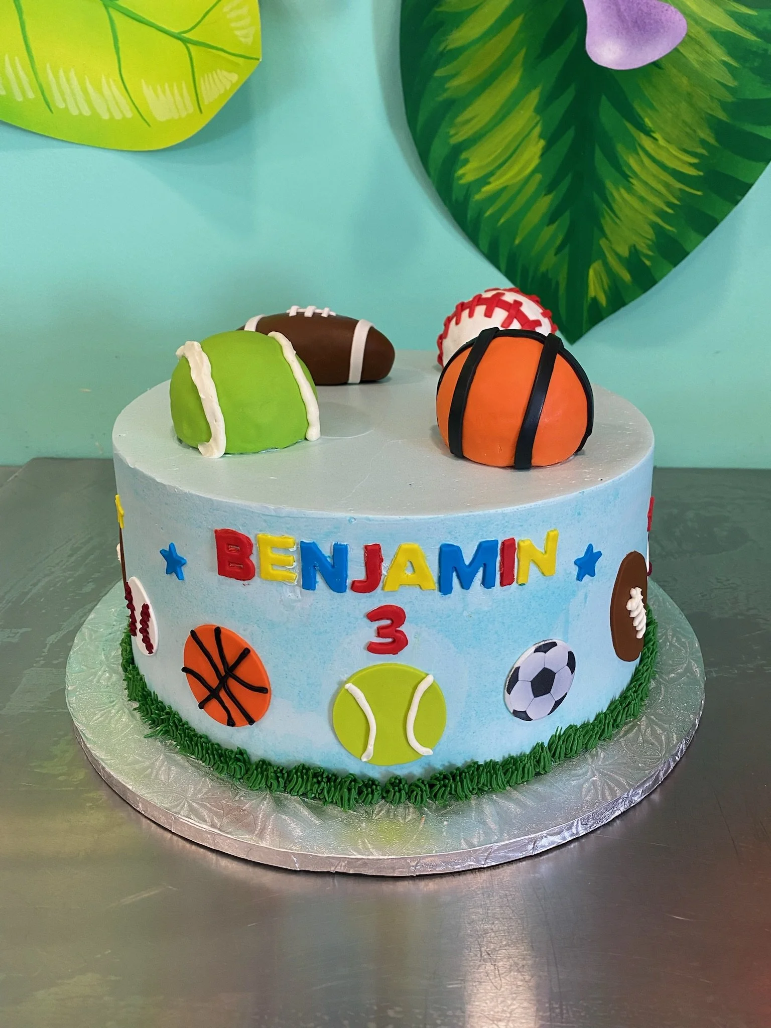 Sports basketball tennis soccer cake personalized