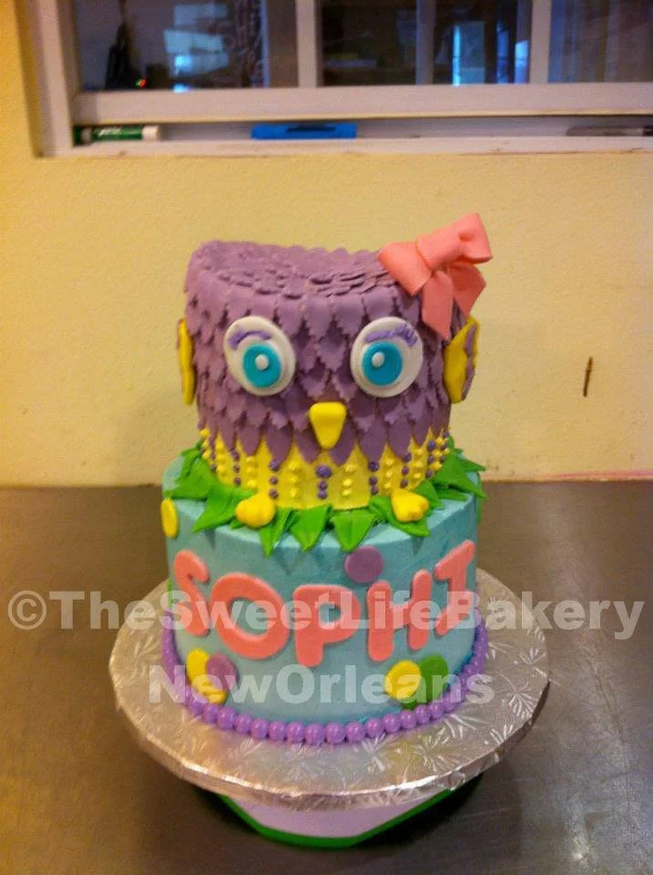Pink purple owl colorful birthday cake