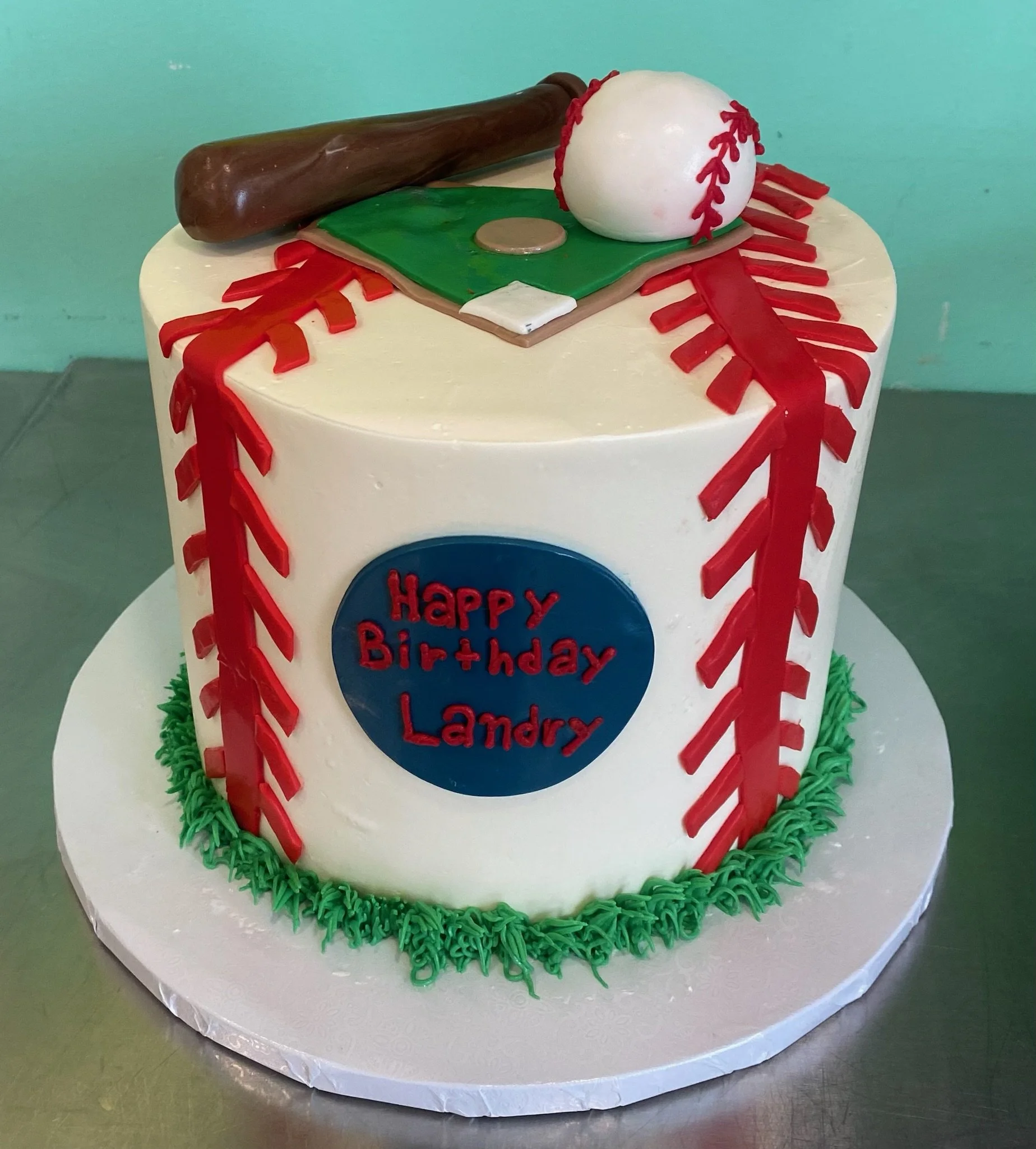 Red baseball stitched sports cake