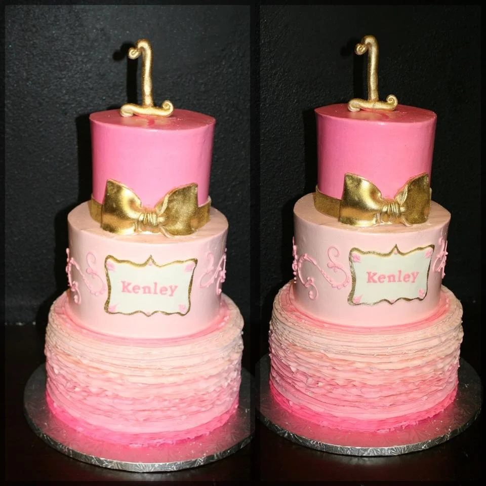 Pink first birthday double cake with crown