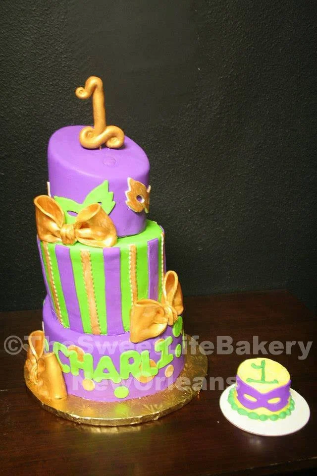 Pink purple green circus birthday cake number three