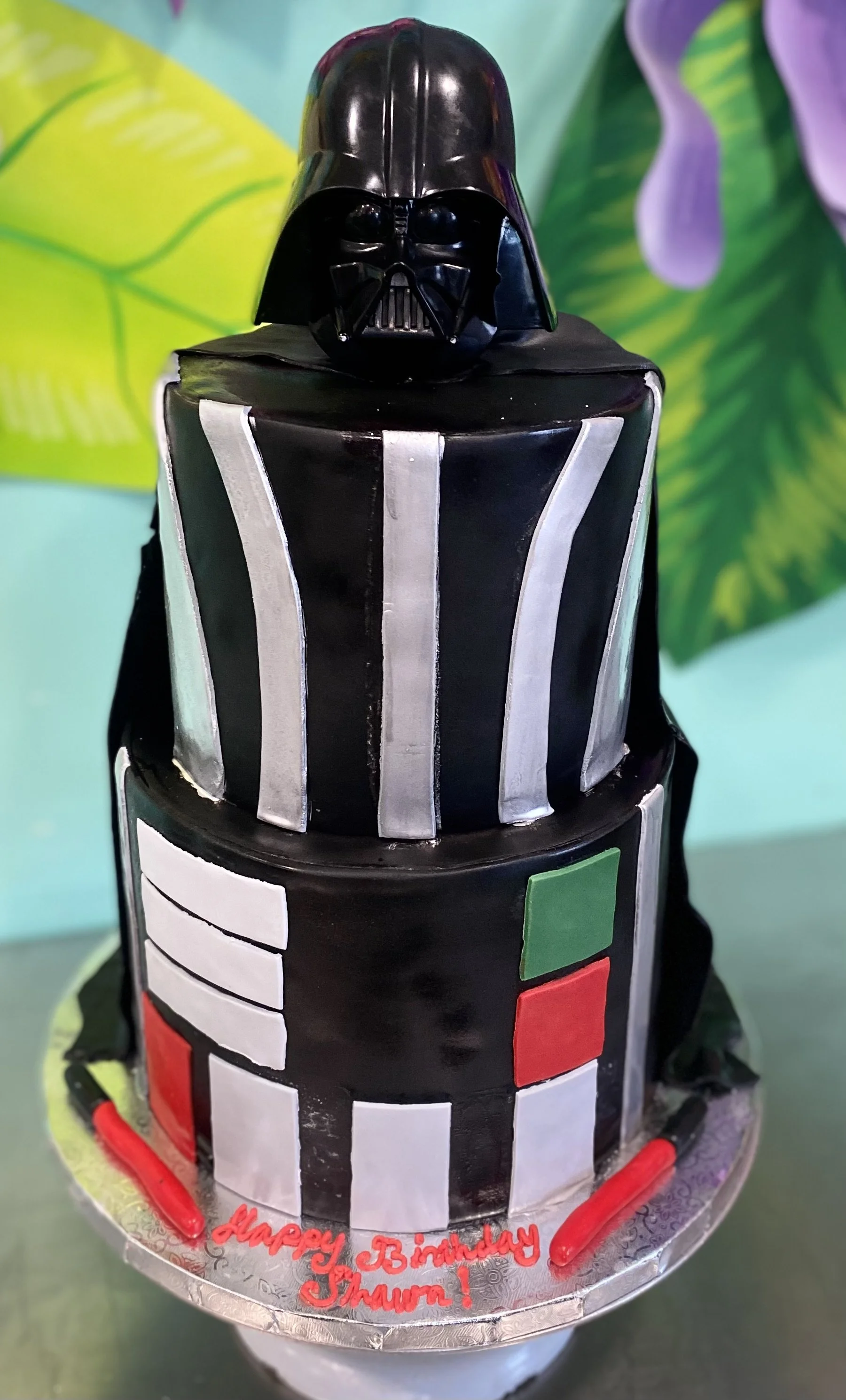 Black white darth vader star wars cake