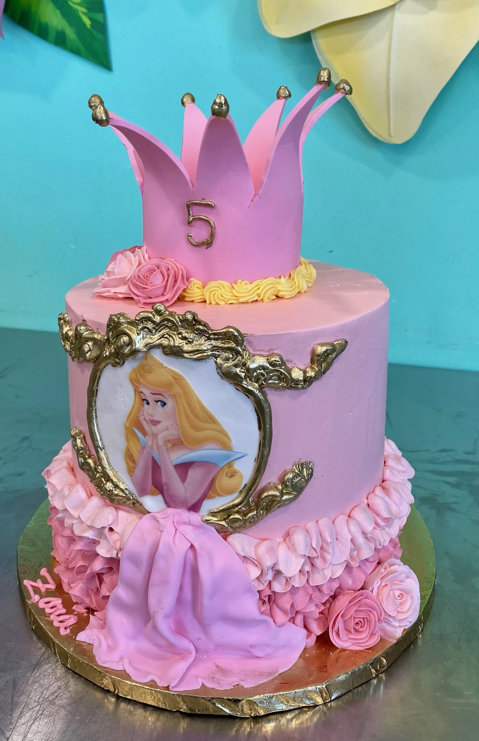 Pink princess crown carriage birthday cake