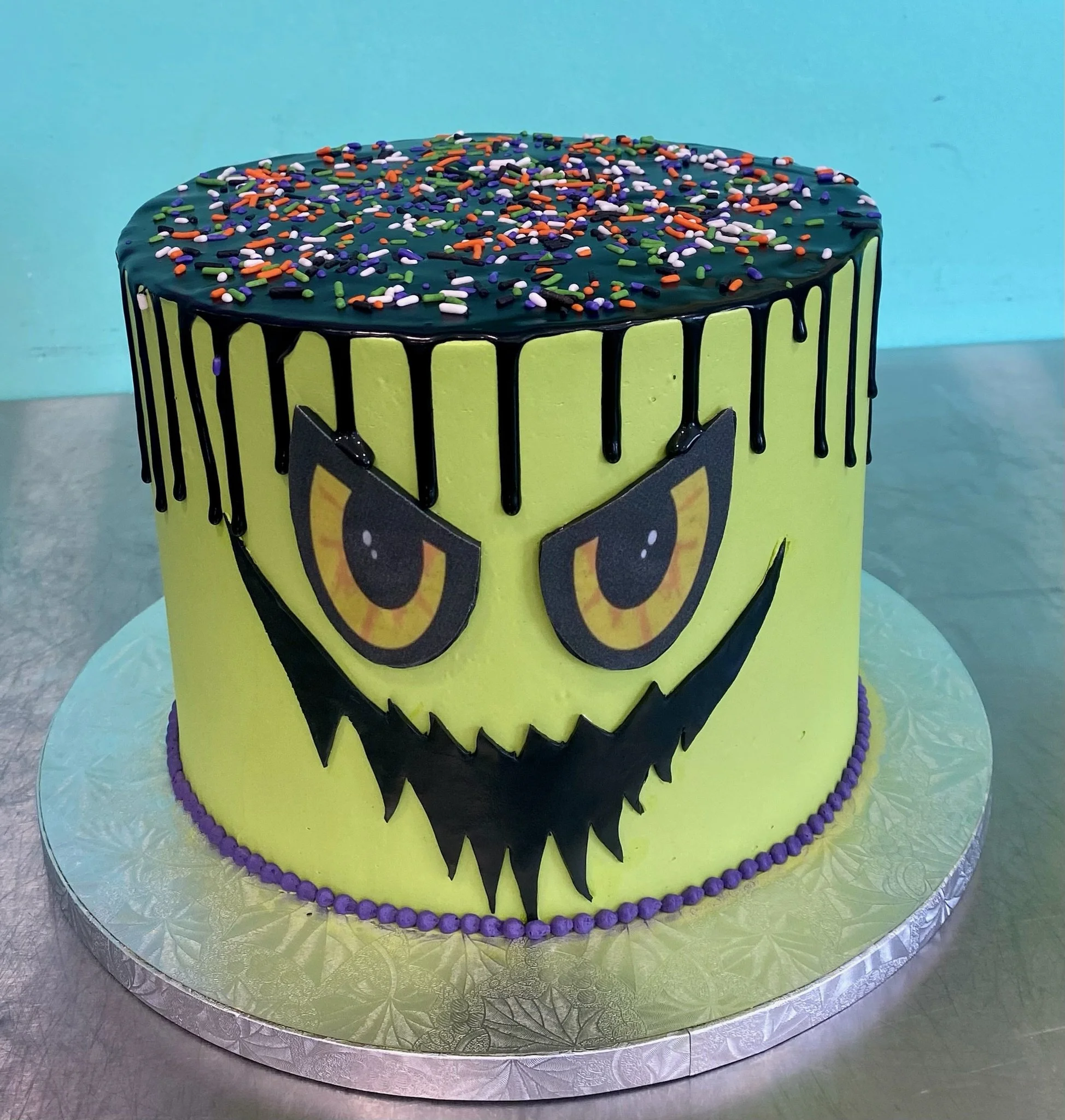 Yellow black spooky nightmare before christmas cake