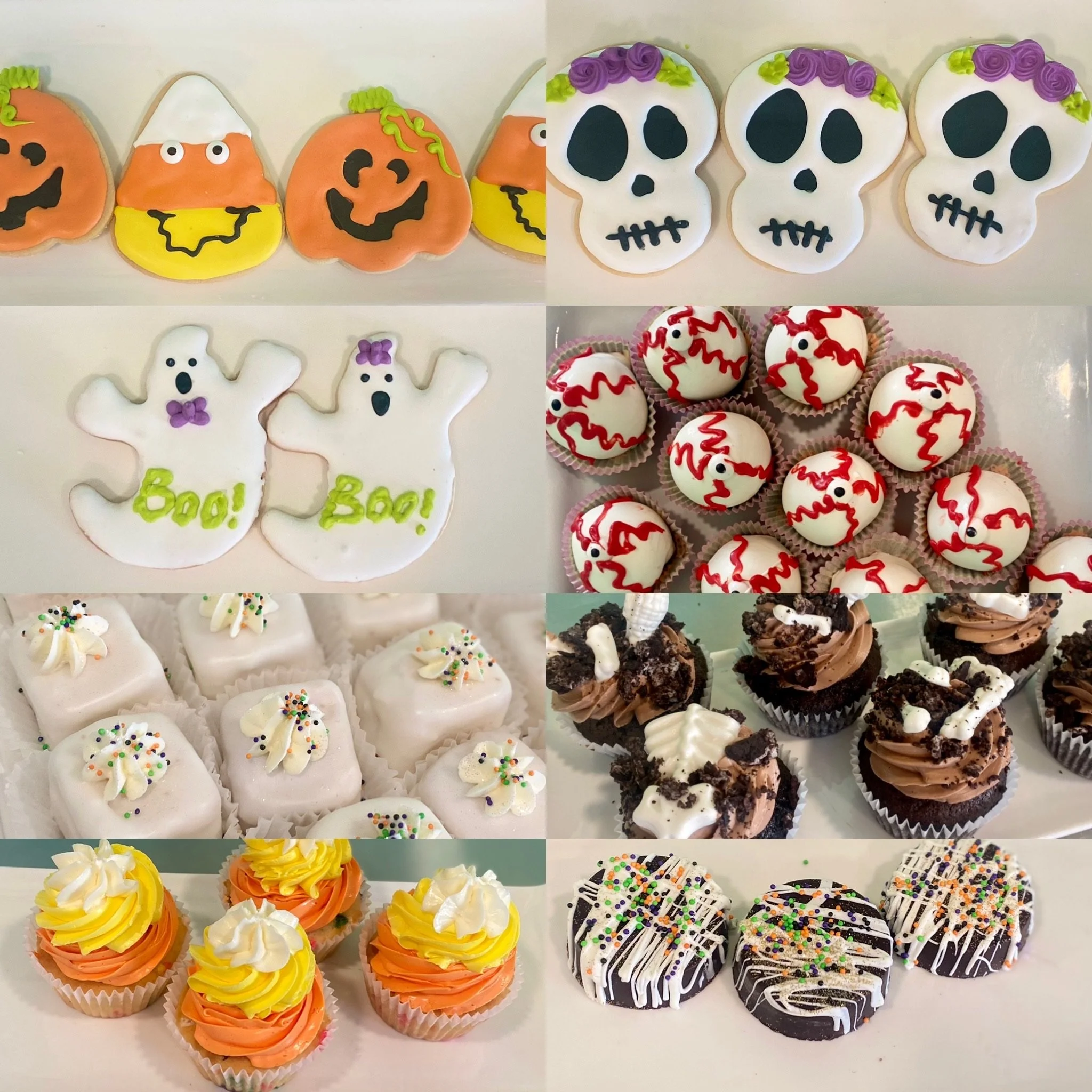 Assorted halloween decorated cupcakes ghosts pumpkins