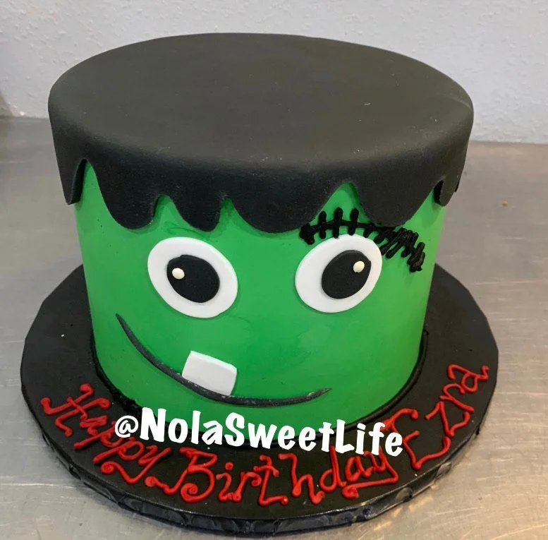 Green black frankenstein monster cake