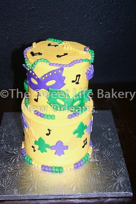 Yellow green purple mardi gras celebration cake