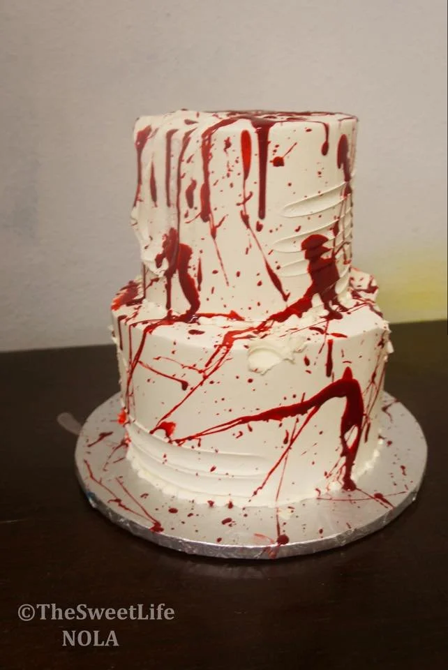 White red splatter halloween horror cake