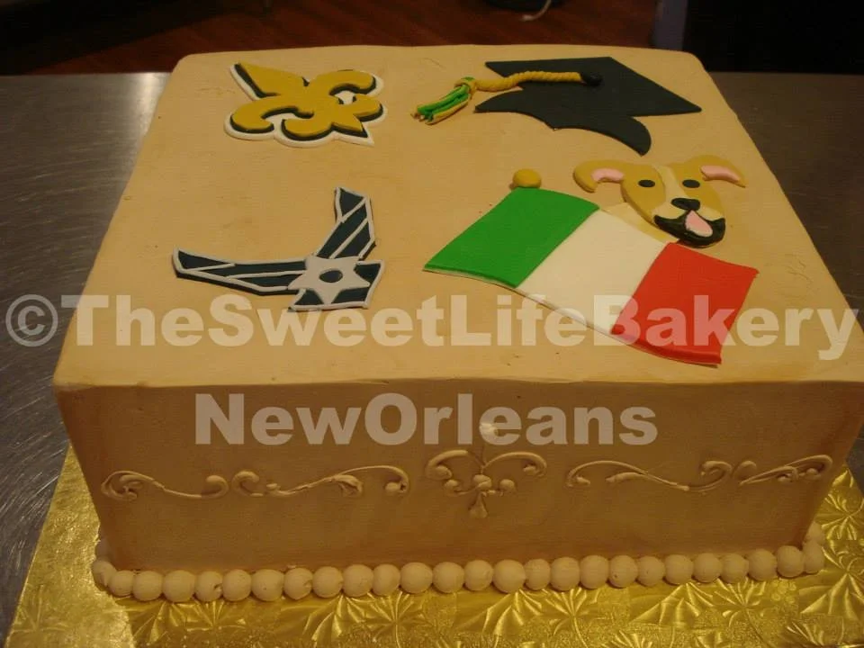 Brown graduation cap diploma rectangular sheet cake
