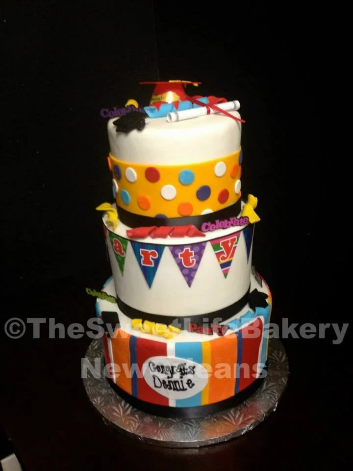 Red blue graduation tiered colorful cake