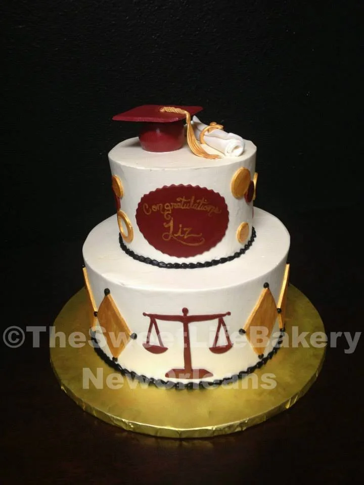 White gold justice law school graduation cake scales