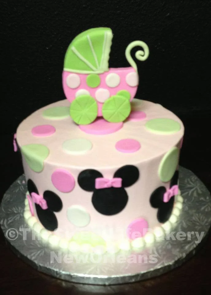 Pink black white baby shower polka dot cake