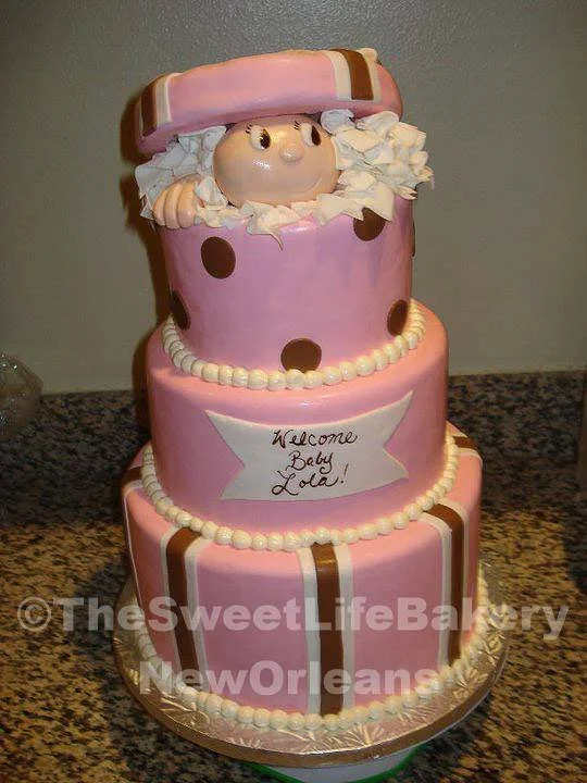 Pink polka dots baby girl shower cake
