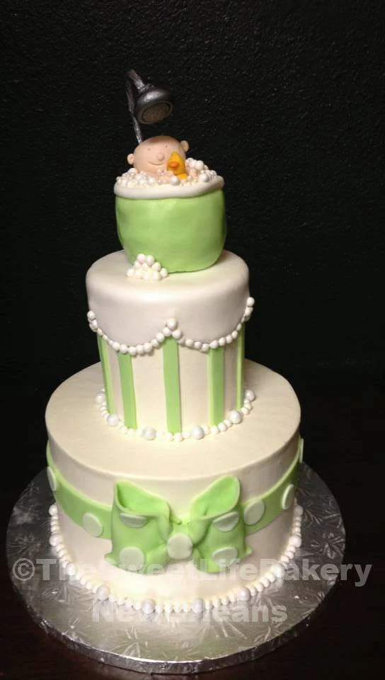 White green four tier wedding shower cake