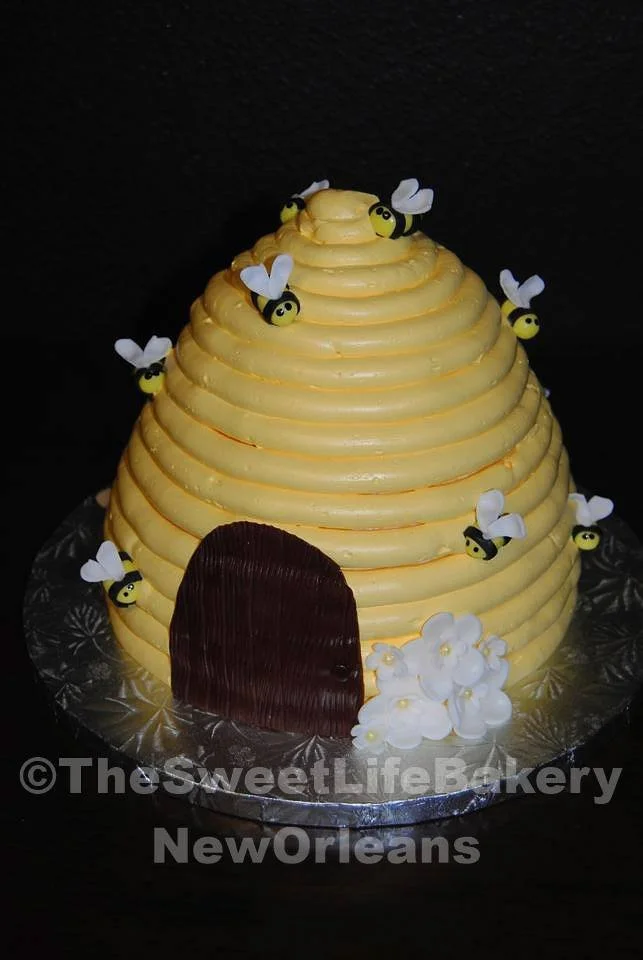 Yellow beehive honey bee baby shower cake