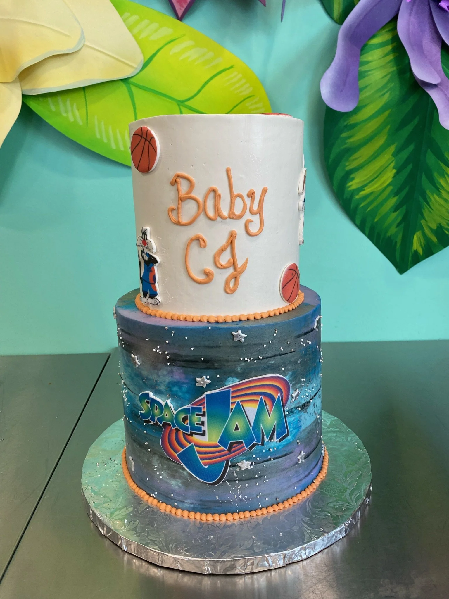 Blue yellow baby shower cake