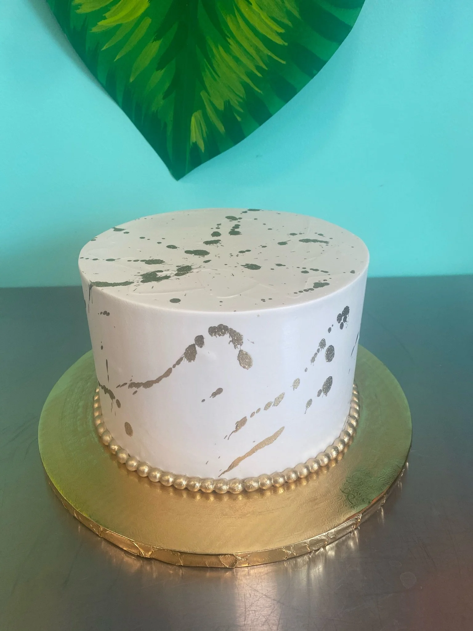 White marble gold birthday cake minimal