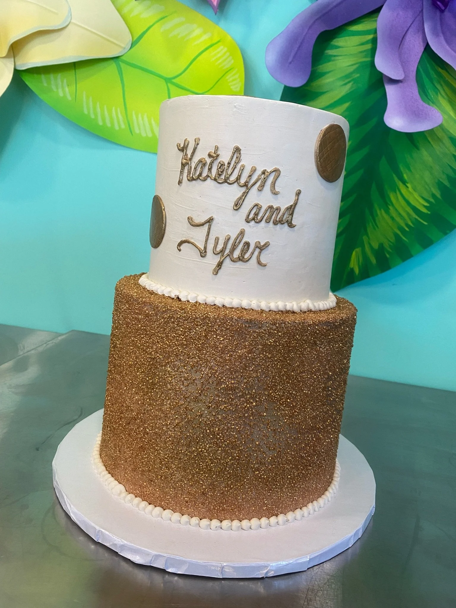 Brown white rustic baby shower cake wood grain