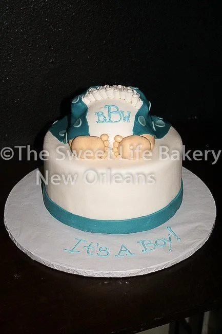 Blue white christening baby shower cake
