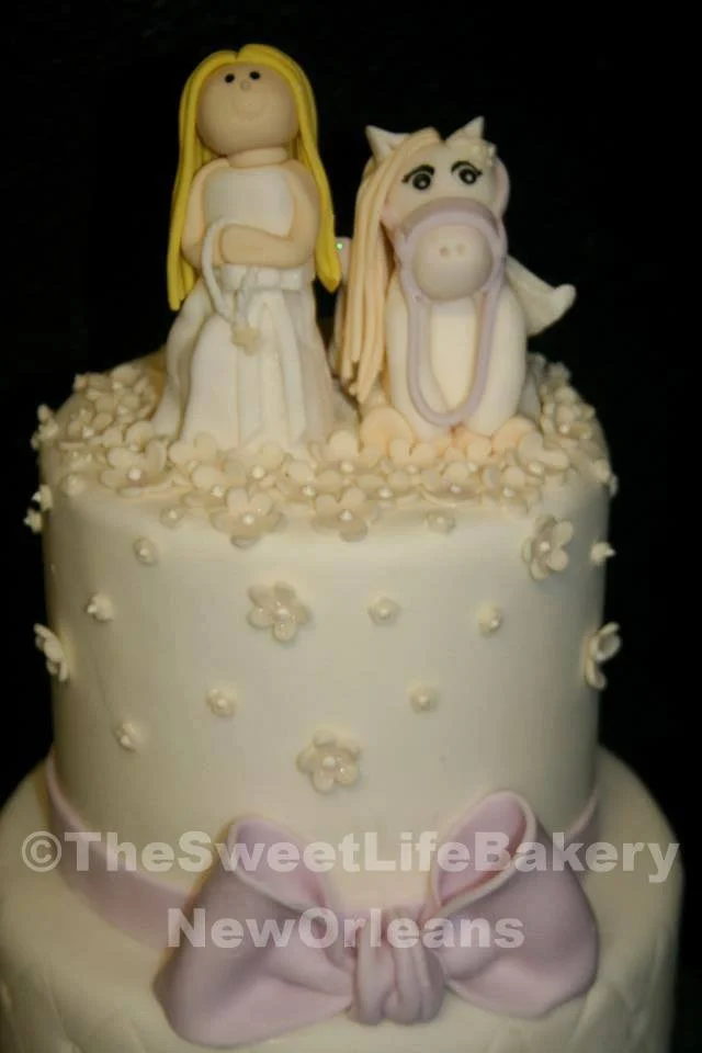 Ivory white two tier baby shower cake owl figurine