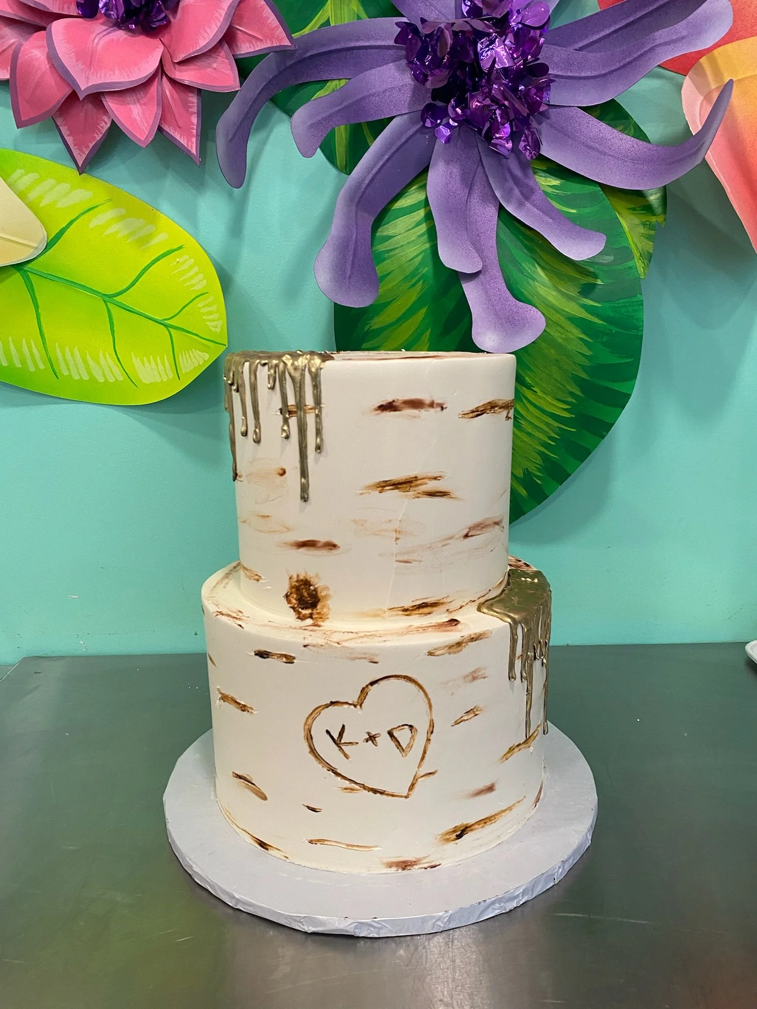 White blue minimalist baby shower two tier cake