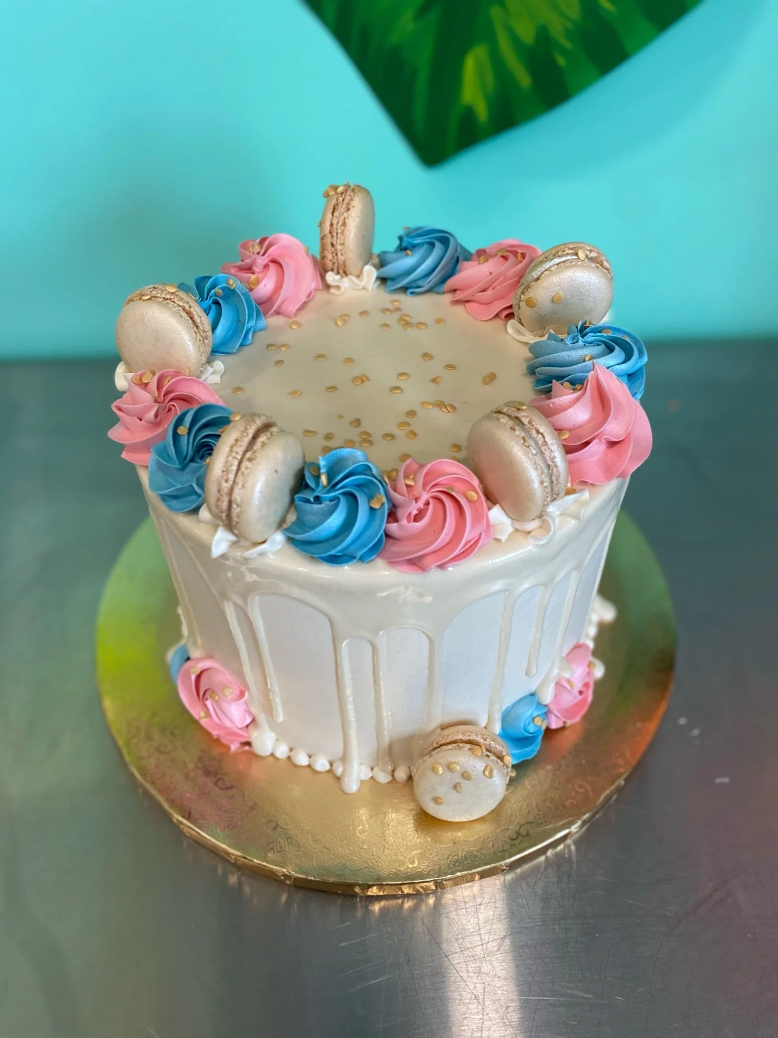 Pink blue floral baby shower cake