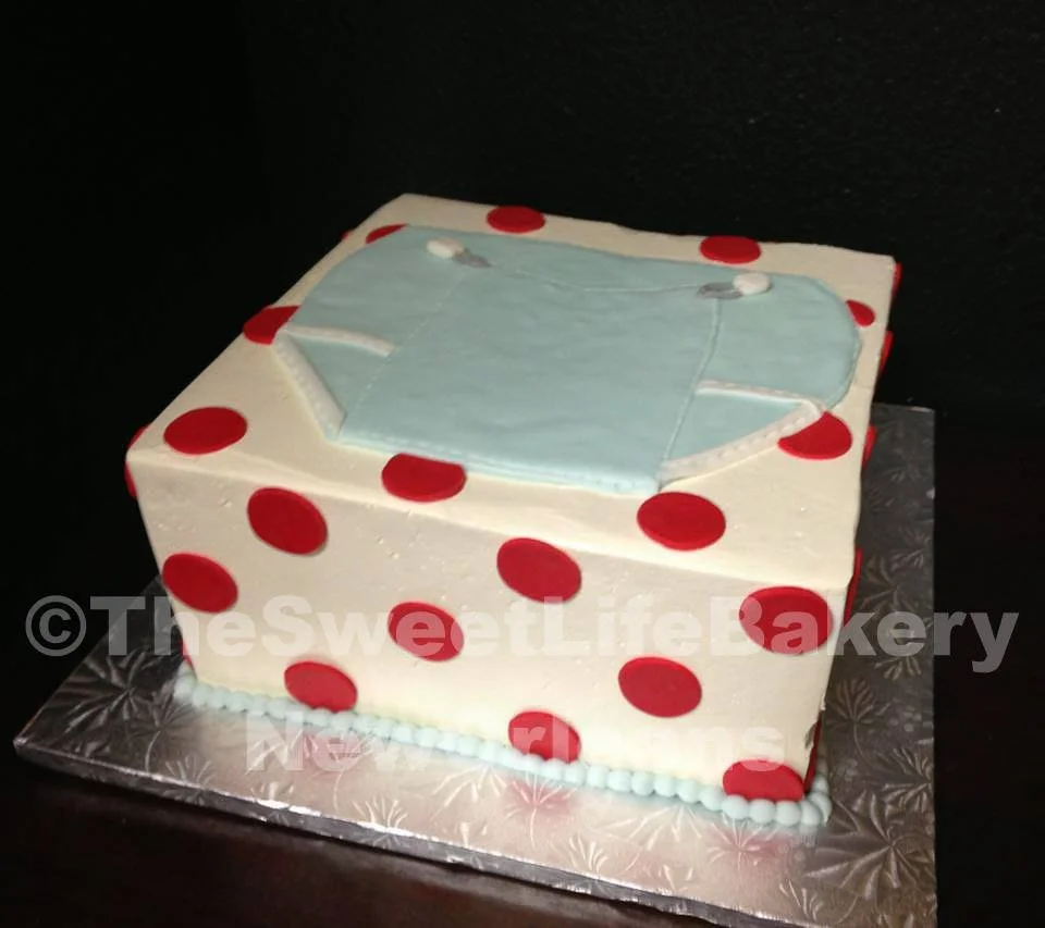 White red polka dot baby shower square cake
