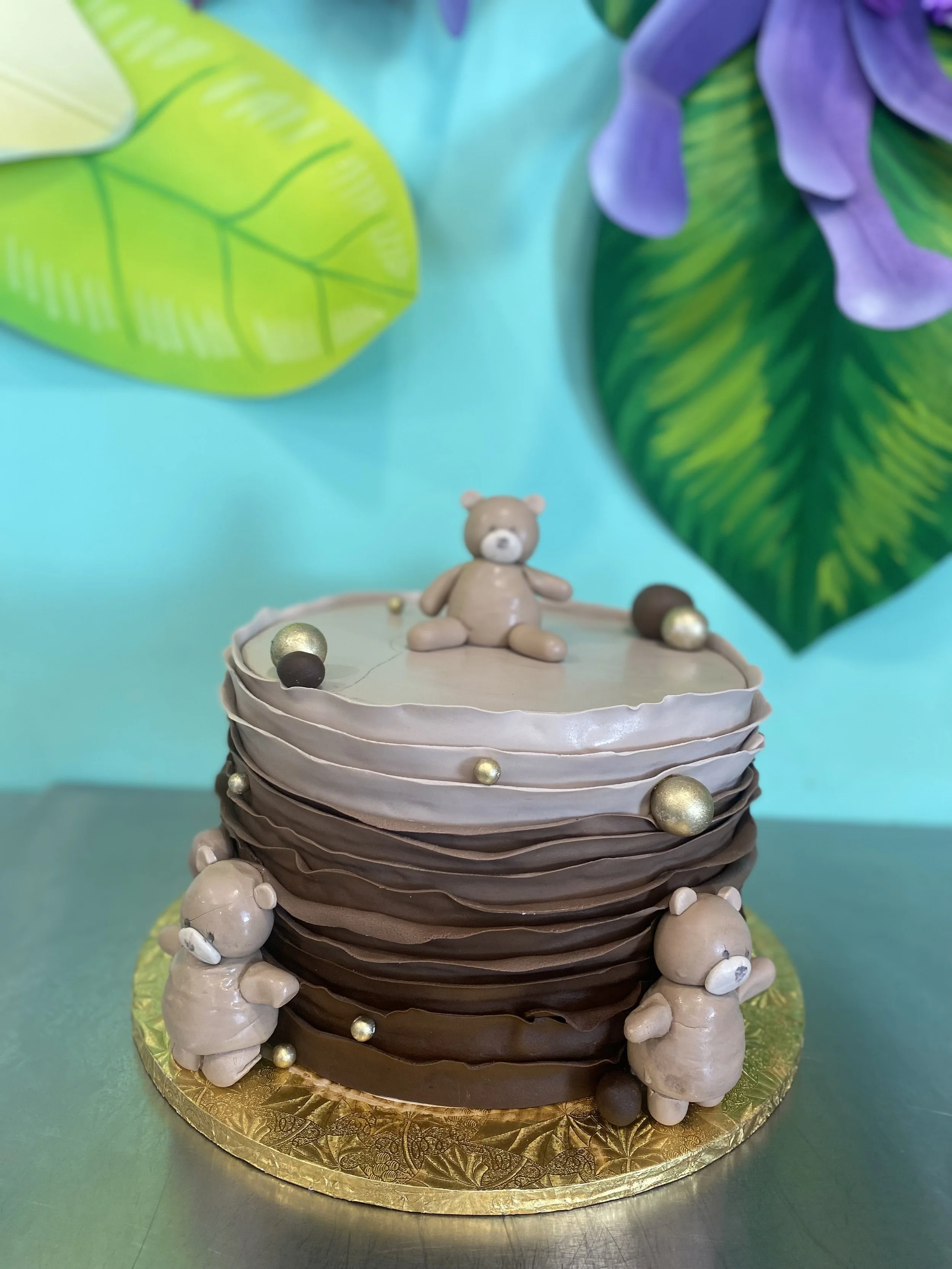Brown woodgrain baby shower cake fondant topper